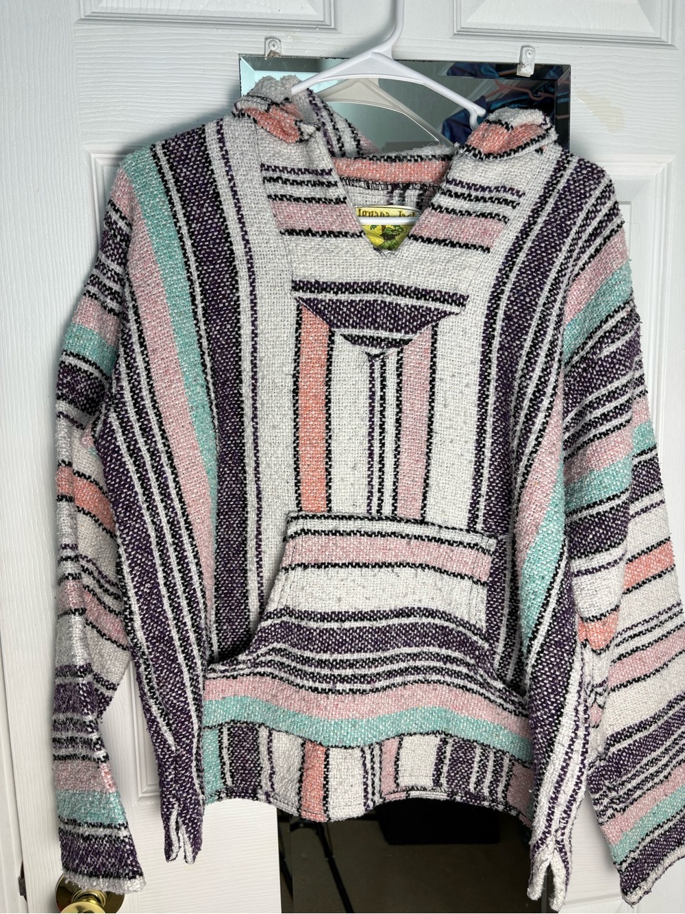 Iguana Jack Baja Hoodie Beach Surfer Mexican Striped Hooded Poncho Top M